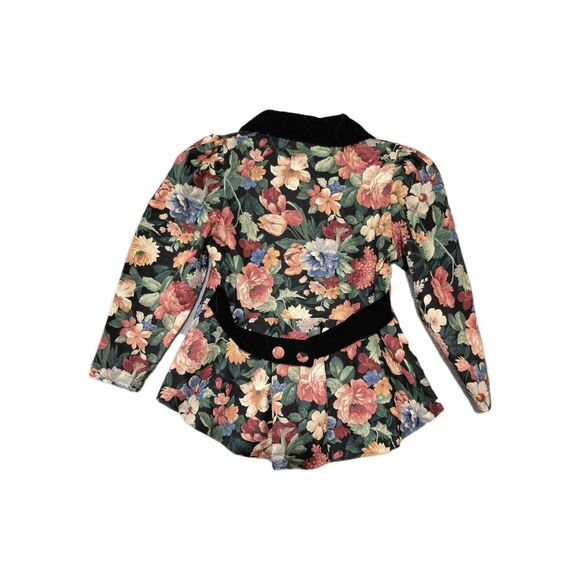 90s Cottontail Originals 2pc Black Velvet Collar Floral Print Jacket Skirt Set 7 - Picture 4 of 12
